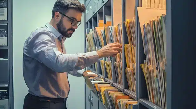 business man organizing files